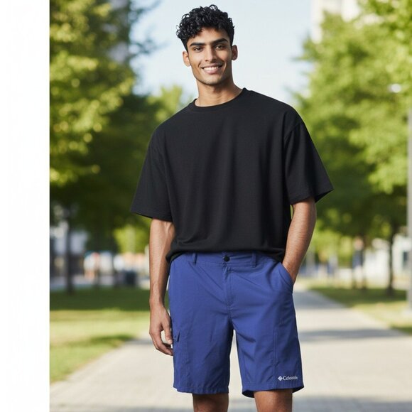 Columbia Mens Medium 11" Blue Omni Shield Stretch Lightweight Cargo Shorts Sz M - Picture 1 of 12